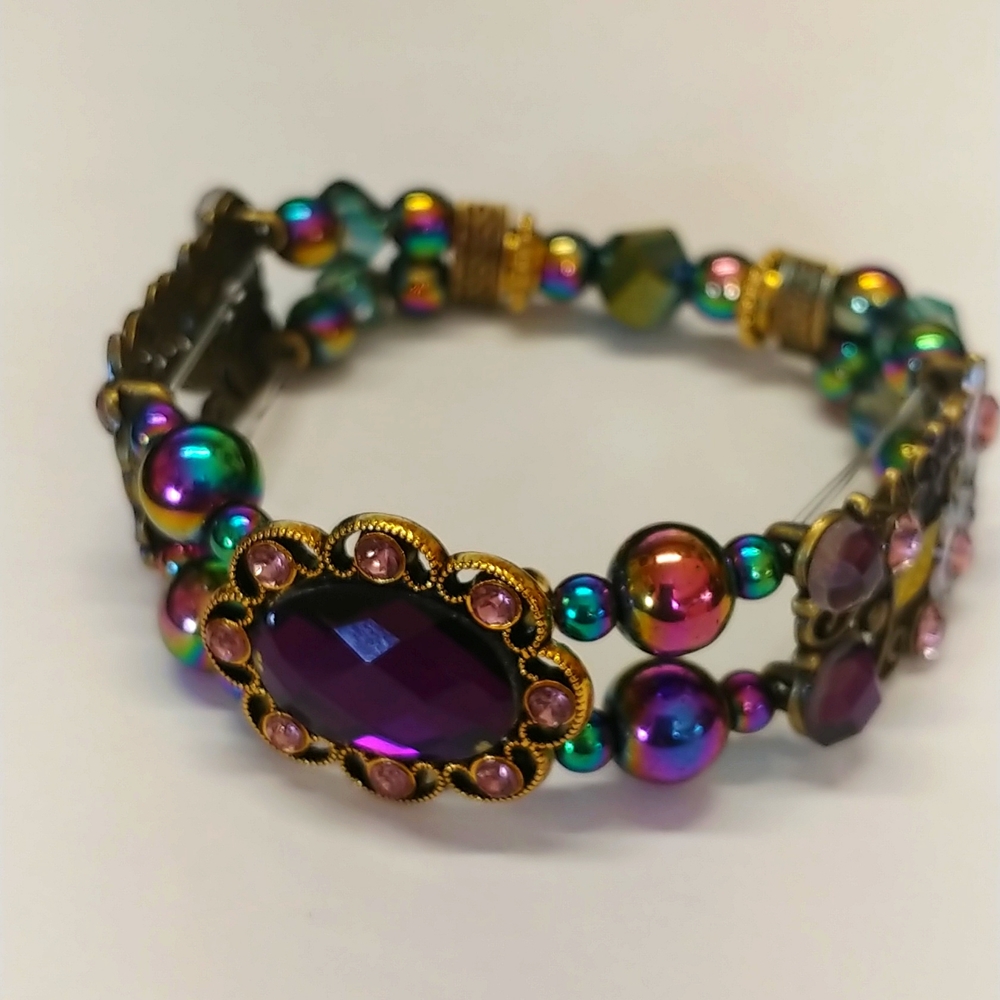 SOLD - Hand-made Glass Beaded Stretch Bracelet